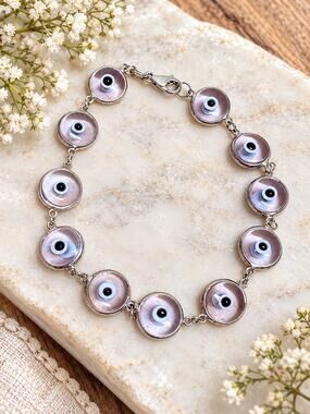 Light Blue Clear Evil Eye Link Bracelet Fashion Jewelry